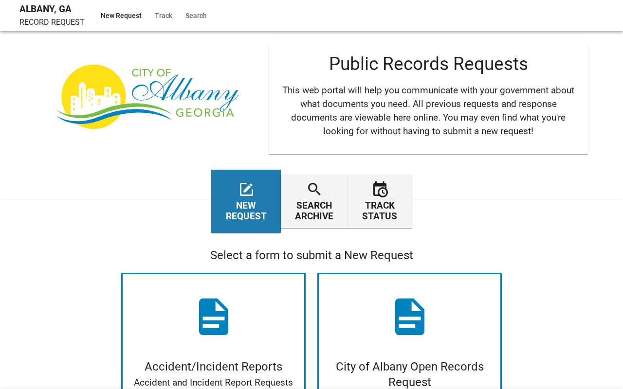 Albany official records request interface for police records