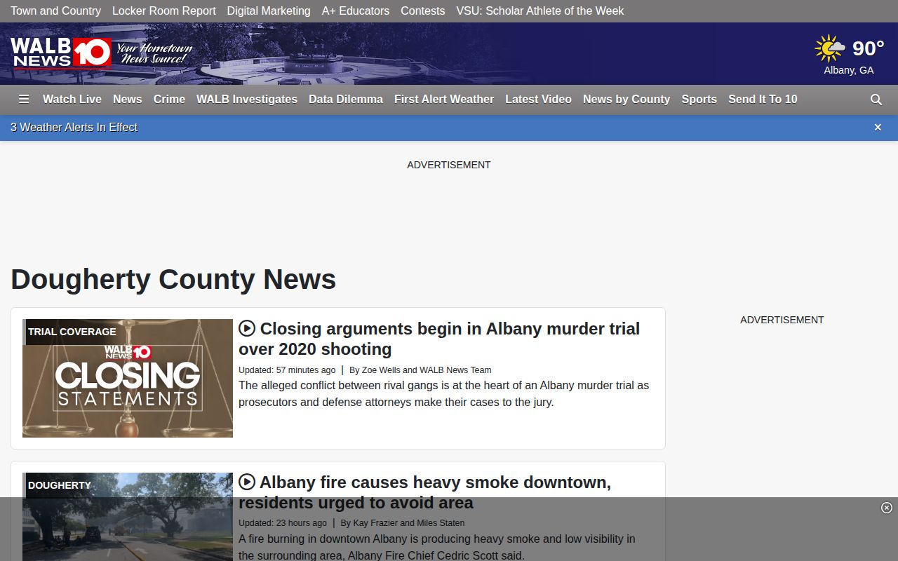 WALB Dougherty County local news page with county crime coverage