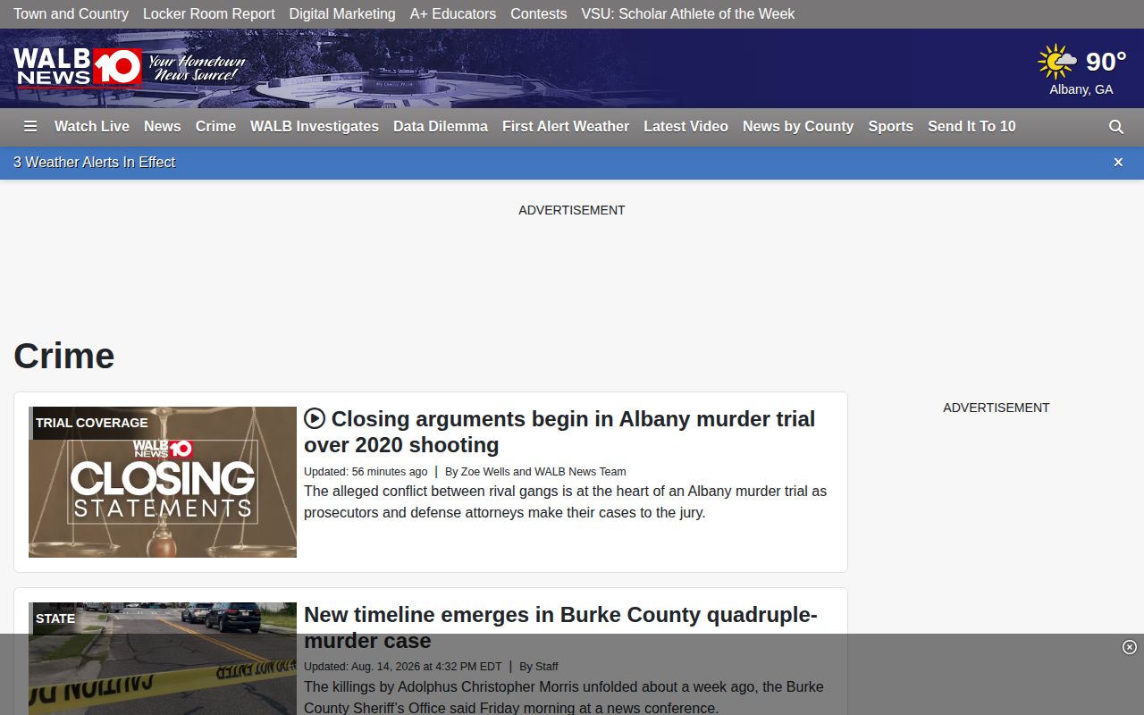 WALB crime news page covering Dougherty County arrest stories