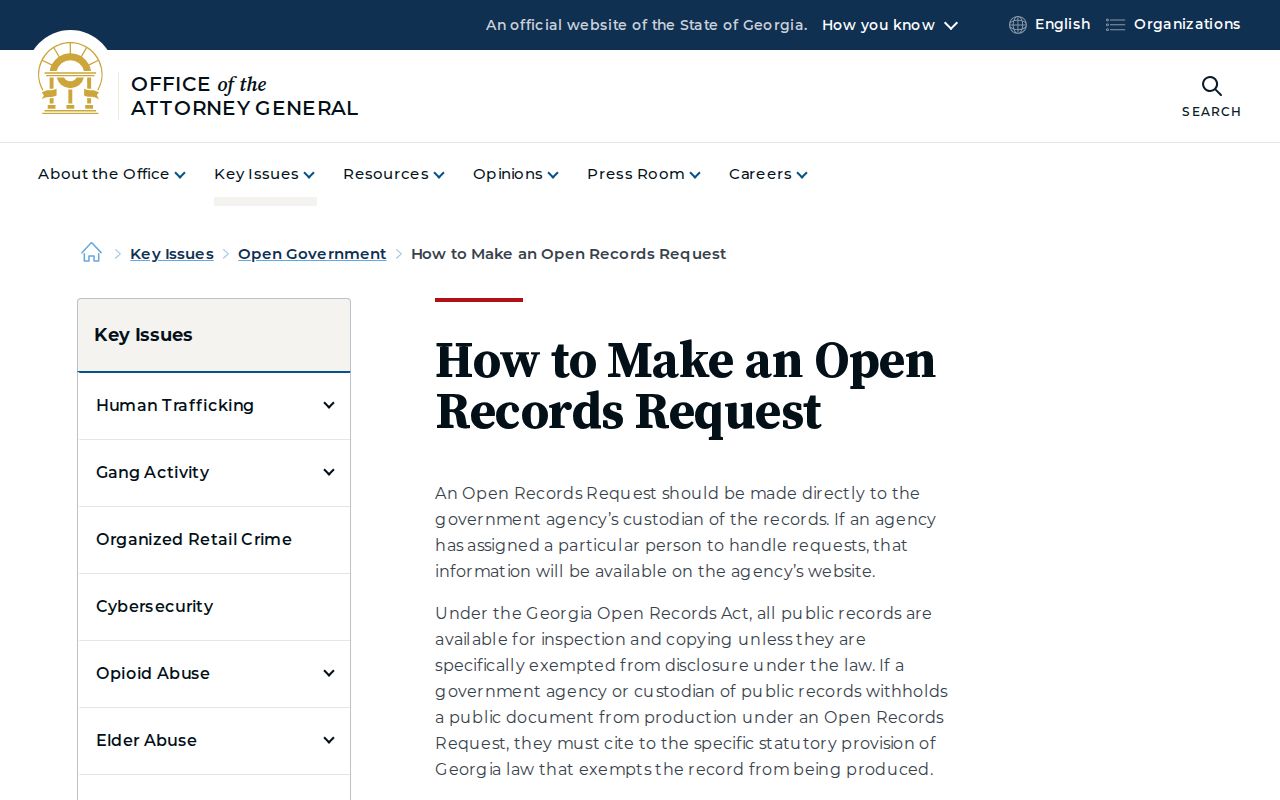 Georgia open-records request guidance for Dougherty County booking records
